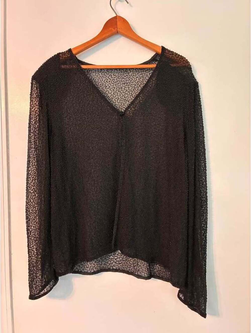 Vintage Black Beaded Sheer Evening Top – Est. XL